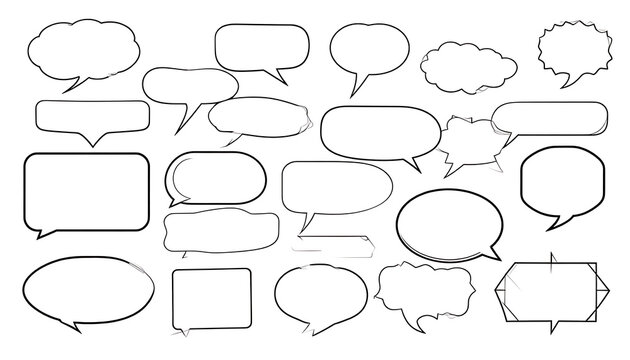 Collection of diverse blank speech bubble outlines in various shapes and styles, ideal for communication concepts