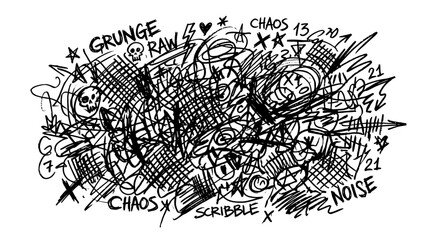 Obraz premium Hand-drawn grunge scribbles create chaotic raw artwork with noise and scribble elements.