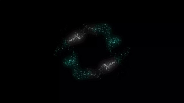 Particle line wave shining ,blue particular moving around screen on black screen