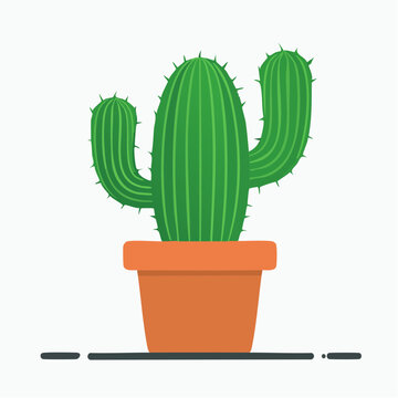 Green cactus in a terracotta pot, flat design illustration