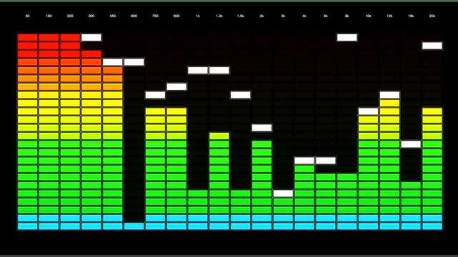 Abstract animation of a colorful digital audio equalizer fluctuating to a rhythm