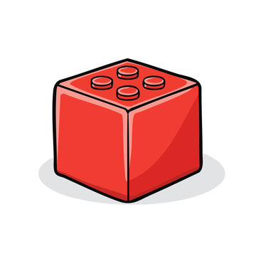 Red building block toy with four studs on top isolated on white background