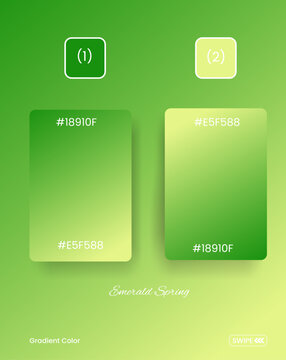 Green gradient color palette, color swatches, hex code chart, gradient colors