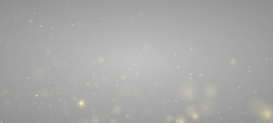 Fototapeta premium Gold shimmer and glitter dust with glow, sparkle and star in light bokeh. Magical festive particle, stardust, twinkle and highlights. Sparks, glare, lens flare and flare PNG illustration.