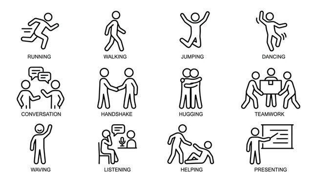 Collection of Human Activity Icons Representing Various Actions.
