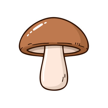 Charming Cartoon Mushroom with Brown Cap and White Stem