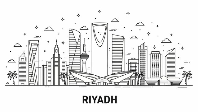 Riyadh City Skyline Vector | Modern Architectural Landmarks in Line Art Style | Editable Graphic for Urban, Travel, and Design Projects