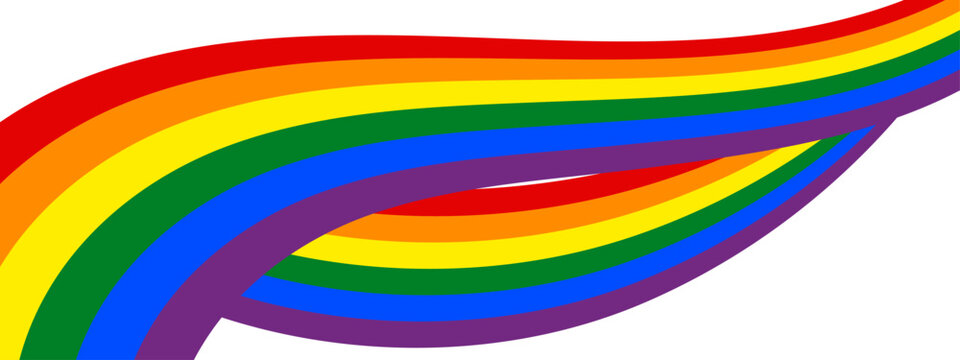 Rainbow spectrum background. LGBTQ pride month flag, flowing ribbon on transparent. Abstract geometric colorful backdrop. Flat vector illustration, banner design