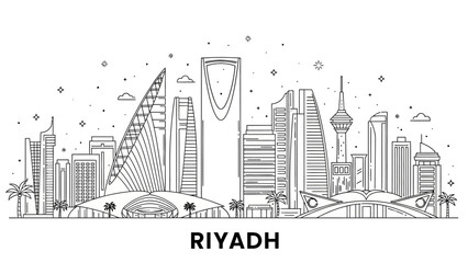 Fototapeta premium Riyadh City Skyline Vector | Modern Architectural Landmarks in Line Art Style | Editable Graphic for Urban, Travel, and Design Projects