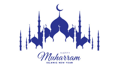 Blue mosque silhouette design for the celebration of Islamic New Year © vectyx2