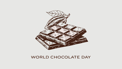 Detailed hand drawn sketch of dark chocolate bars with cocoa © vectyx2