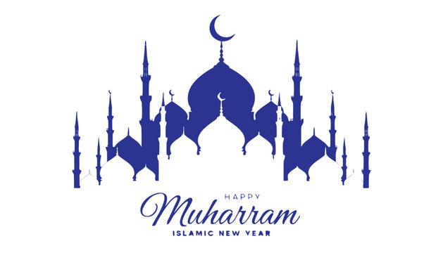 Blue mosque silhouette design for the celebration of Islamic New Year