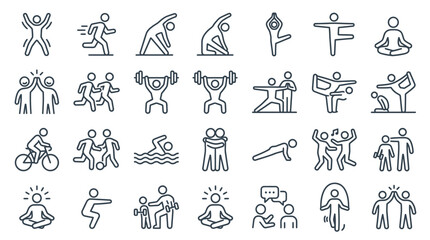 Naklejka premium Collection of Simple Line Art Figures Performing Various Activities.