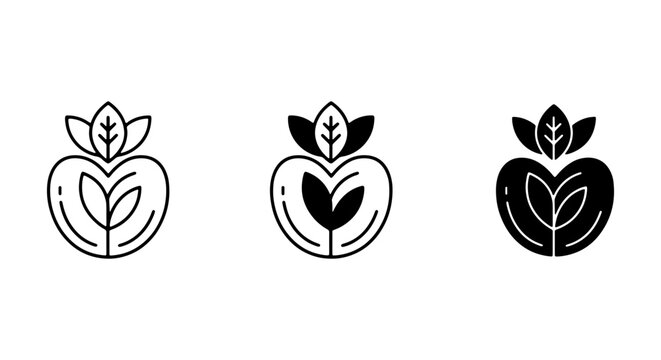 Apple Fruit Icons Set, Organic Food Symbols, Healthy Lifestyle Logos, Nature Elements, Vector Graphics