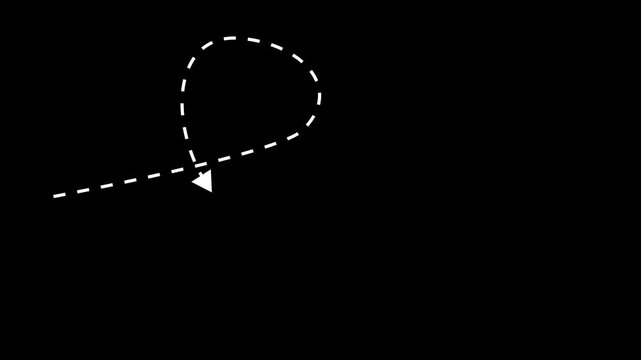 White dashed curved arrow pointing upwards on black background