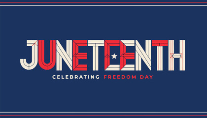 Juneteenth typography design celebrating freedom day with bold red lettering © vectyx2