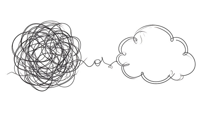 complex problem, tangled mess transforming into clear solution, organized thought process, abstract visualization
