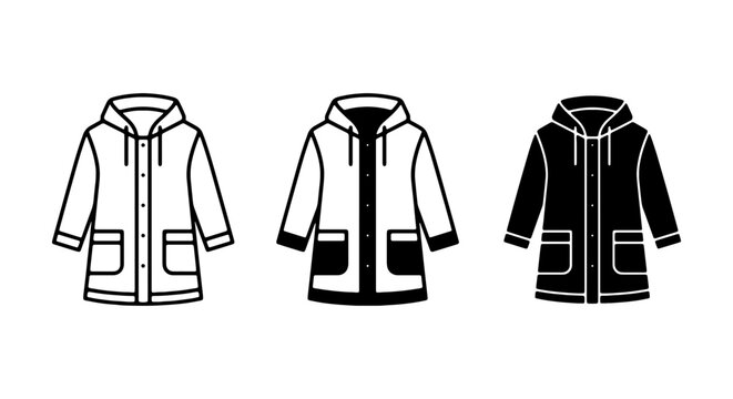Raincoat vector icon set, waterproof jacket outline and solid glyph, weather protection apparel