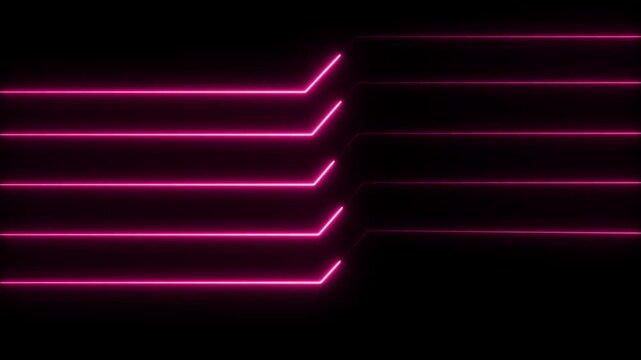 Abstract pink neon glowing parallel lines moving on dark background light