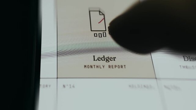 Digital icon for a financial document labeled Ledger Monthly Report