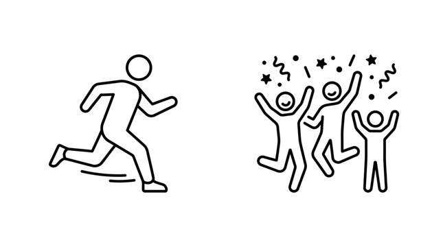 Running person icon and celebration group icon.