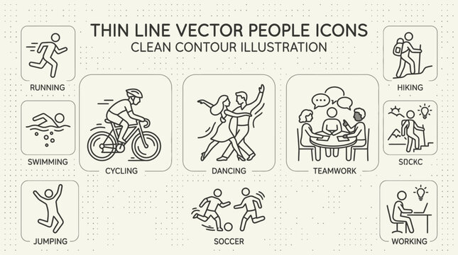 Thin Line Vector People Icons Set Clean Contour Illustration.