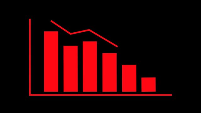 Downward trend statistical graph animation, stock market decline, financial loss, negative business growth, economic recession concept, 4K motion graphic.