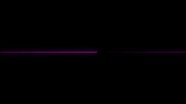 Abstract purple glowing horizontal light beam on black background glow laser