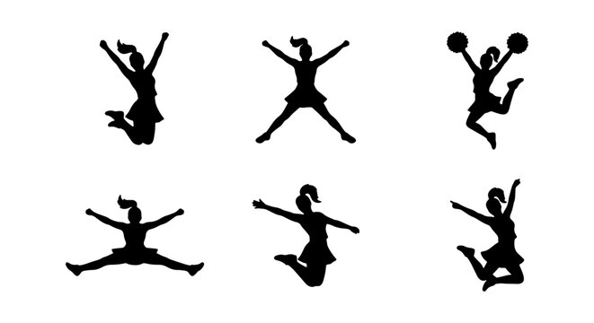 Cheerleader Silhouettes: Dynamic Jumps, Poses, Vector Icons for Sports and Performance