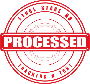 Processed Final Stage H8 Tracking TRK1 Red Circular Stamp Seal Graphic Design with Stars and Text for Document Stamps, Official Seals, and Status Updates