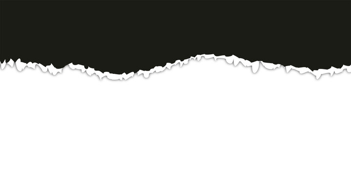 Torn black paper PNG isolated on transparent background with soft shadow and realistic ripped edge, empty banner template with copy space for text