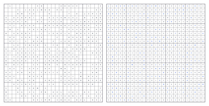 Sudoku Puzzle 25x25 Easy with Letters A&ndash;P Blue Highlighted Solution Transparent Background