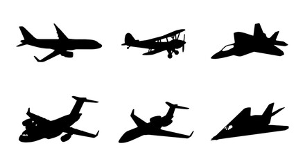 Aircraft Silhouettes Collection: Modern Jets, Biplane, Cargo Plane, Private Jet © RAKHI
