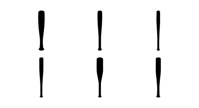 Baseball Bat Silhouettes, Sports Equipment Icons, Vector Graphics for Game Design