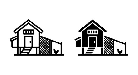 Chicken Coop Icons, Farmhouse Building Silhouettes, Poultry House Vector Graphics © Maisha