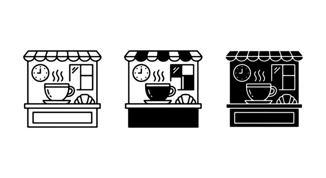 Coffee Shop Icons, Cafe Kiosk Vector Set, Hot Beverage Stand Graphics, Breakfast Pastry Illustrations