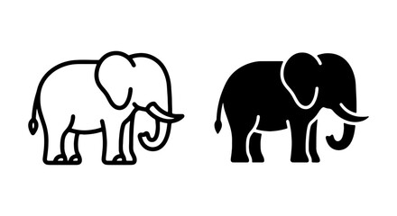 Fototapeta premium Elephant Icons, Simple Outline and Silhouette Vector Graphics, Animal Symbol Set