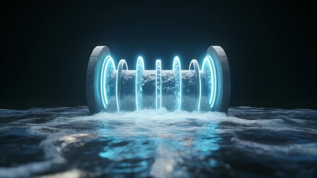 Glowing Electric Coil Sparks on Water Surface at Night