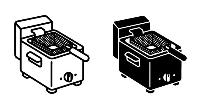 Deep Fryer Icons, Kitchen Appliance Vector Set, Commercial Cooking Equipment