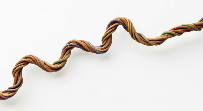 A long winding brown vine twisting and turning alone on a plain white background for design elements, growth, and natural structure, twisted, dry, structure
