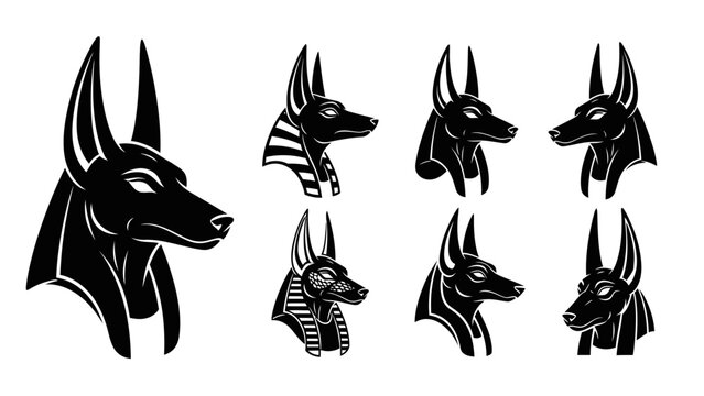 Collection of Egyptian Anubis Heads Silhouette Icons