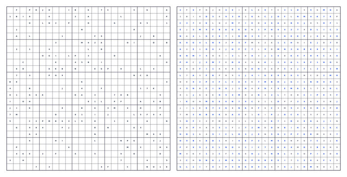 Letter Sudoku Puzzle 25x25 Hard Blue Answer Numbers Isolated Grid