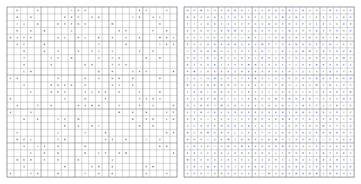 Alphabet Sudoku Puzzle 25x25 Hard with Blue Highlighted Answers Transparent Layout