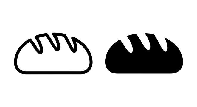 Simple Loaf Bread Icons, Black and White Bakery Food Vector Graphics