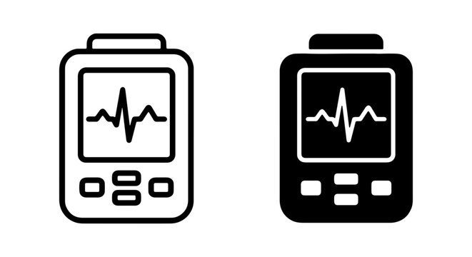 ECG Monitor Icons, Heartbeat Waveform Vector Graphics, Medical Device Symbols