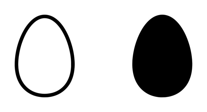 Simple Egg Icons, Outline and Solid Fill, Minimalist Food Symbols, Easter Graphics