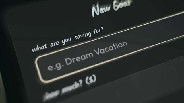 Goal setup screen for savings target with example Dream Vacation