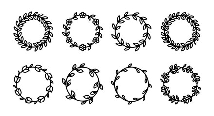 Fototapeta premium Floral Wreaths, Botanical Circles, Decorative Frames, Hand-Drawn Vector Elements