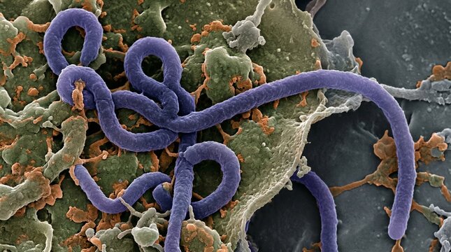 Scanning electron micrograph of ebola virus particles