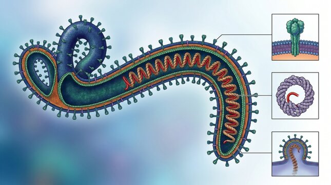 Illustration of the ebola virus structure and replication process